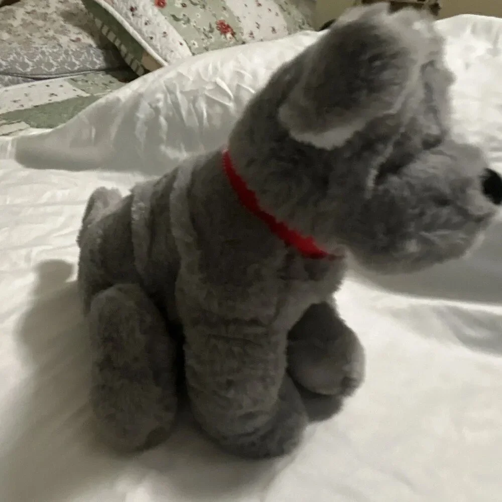 Celebrate Gray Bulldog Plush Doll Red Collar Washable Small 2018 MPN 356345
